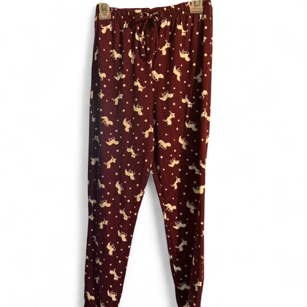 Burgundy Pajama Pants with Dog Print